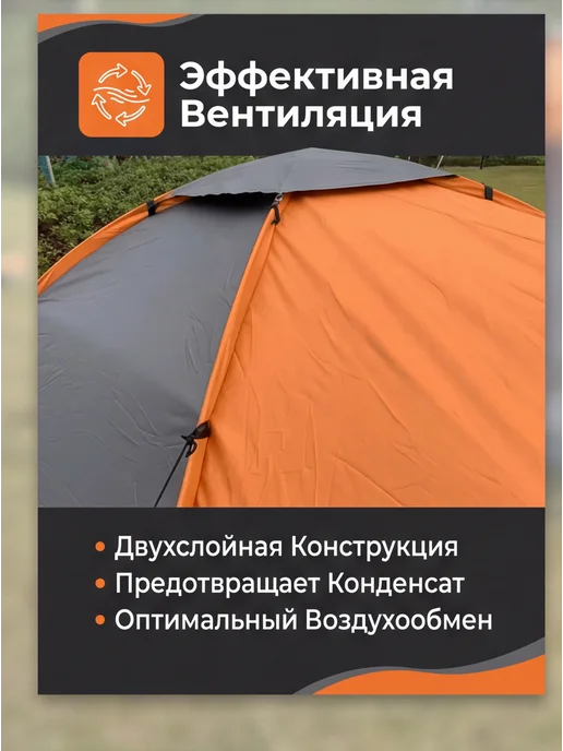 Палатка туристическая 3х-местная Vlaken YJ-005B, серый, фото 4