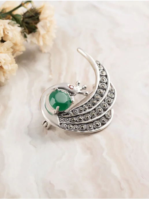 Milana silver Брошь серебро с агатом, марказитом, фианитом, серебристый, фото 2