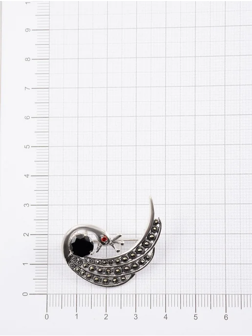 Milana silver Брошь серебро с ониксом, фианитом, серебристый, фото 3