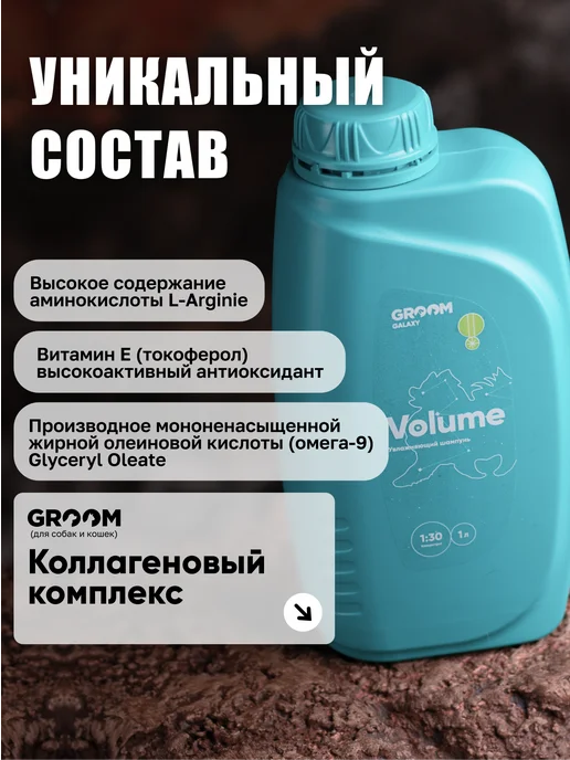 GROOM GALAXY Шампунь Volume для объема шерсти собак и кошек GROOM 1 л, 1 л, фото 3