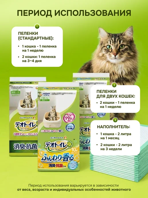 Unicharm Пеленки для кошачьего туалета 10шт. Аромат свежести, 20 шт, фото 7