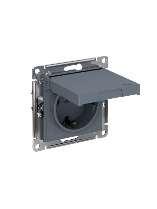 Systeme Electric AtlasDesign розетка с заземл. со шторк. грифель, серый, фото 6
