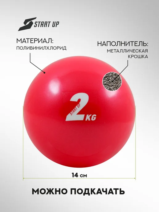 Start Up Медицинбол спортивный 1 кг Медбол мяч для фитнеса, 2 кг, фото 4