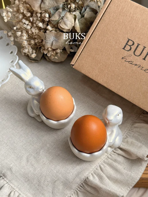 Buks home Подставка для яиц зайчики из гипса перламутровые 2шт, 2 шт, фото 6