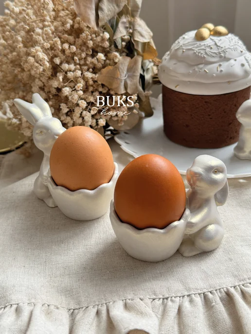 Buks home Подставка для яиц зайчики из гипса перламутровые 2шт, 2 шт, фото 8