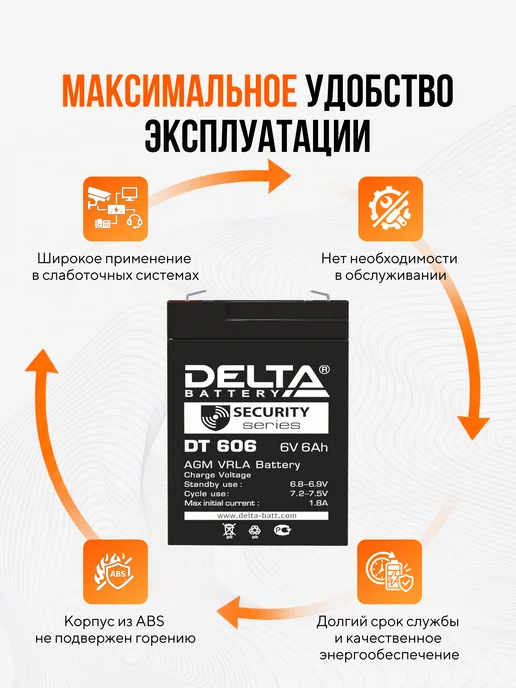 DELTA BATTERY Аккумулятор 6V 6Ah для ИБП DT 606, вариант, фото 7