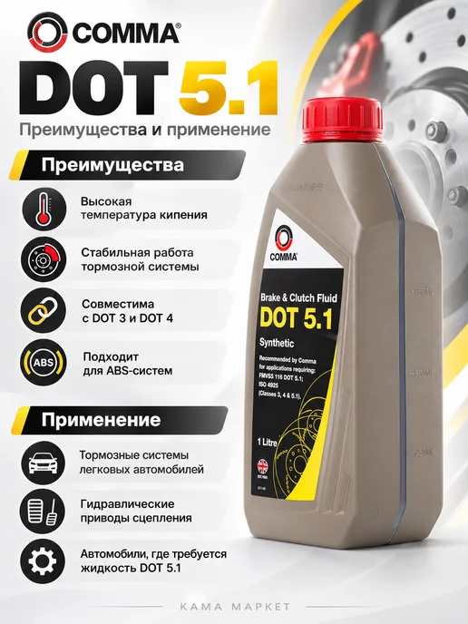 COMMA DOT 5.1 тормозная жидкость синтетическая 1л, 1 л, фото 3