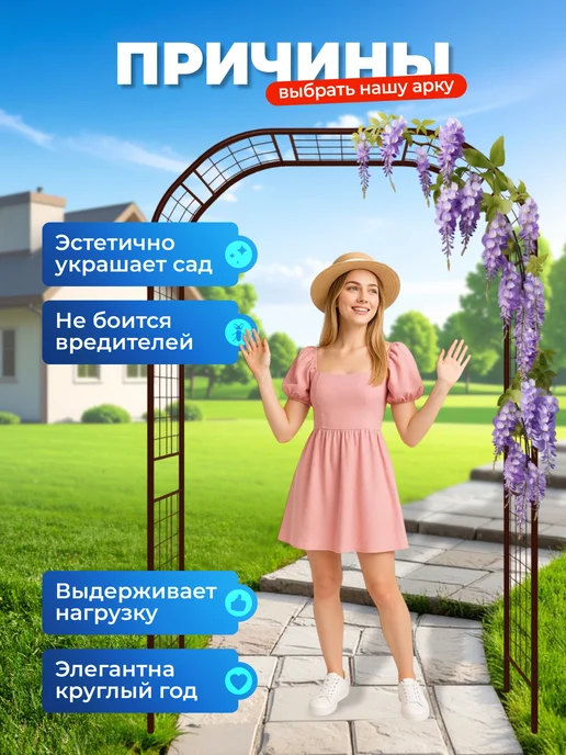 НАШЕ ЛЕТО Арка садовая металлическая "Решетка 35", коричневый, фото 5