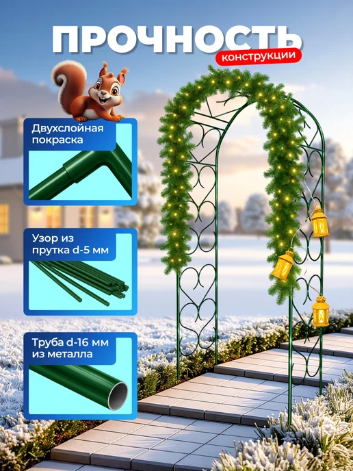НАШЕ ЛЕТО Арка садовая металлическая "Узорная 50", пруток, зеленый, фото 3