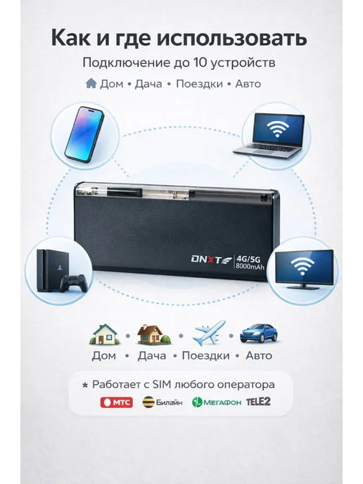 Карманный беспроводной Роутер Wi-Fi с сим картой PowerBank, черный, фото 2