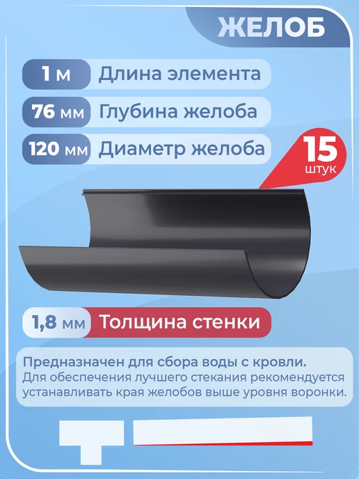 Docke Комплект водосток 11 м 1 слив (серый 7024) система, 15 м, фото 3