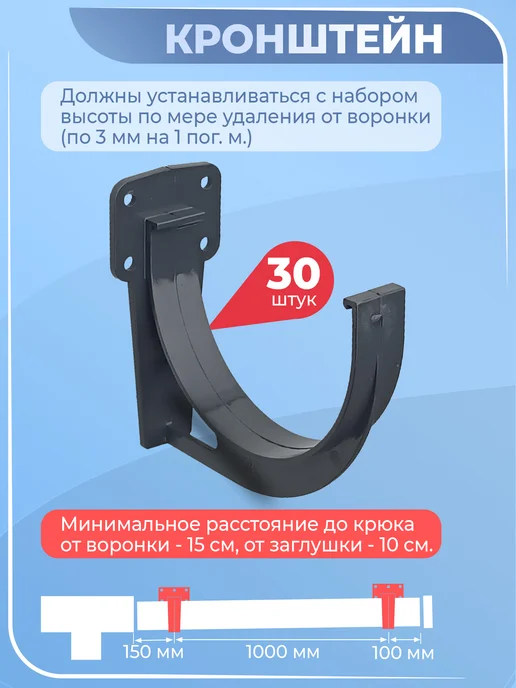 Docke Комплект водосток 11 м 1 слив (серый 7024) система, 15 м, фото 7