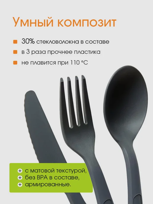 Походный набор столовых приборов, серый, фото 2