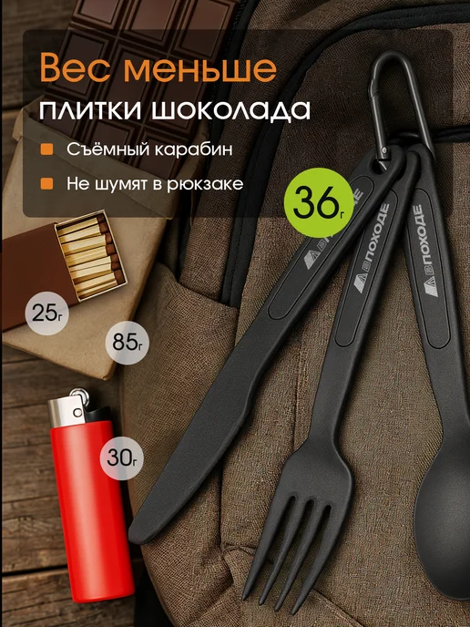Походный набор столовых приборов, серый, фото 3