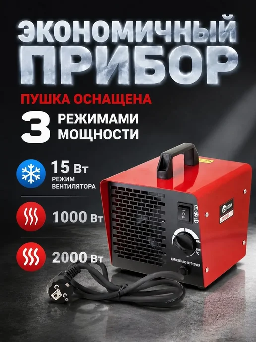 Edon Тепловая пушка электрическая 2000 Вт тепловентилятор, 2000 Вт, фото 5