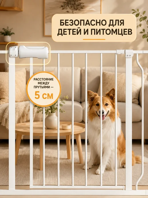 Ворота безопасности. Калитка для детей и животных. 134-158см, белый, фото 3