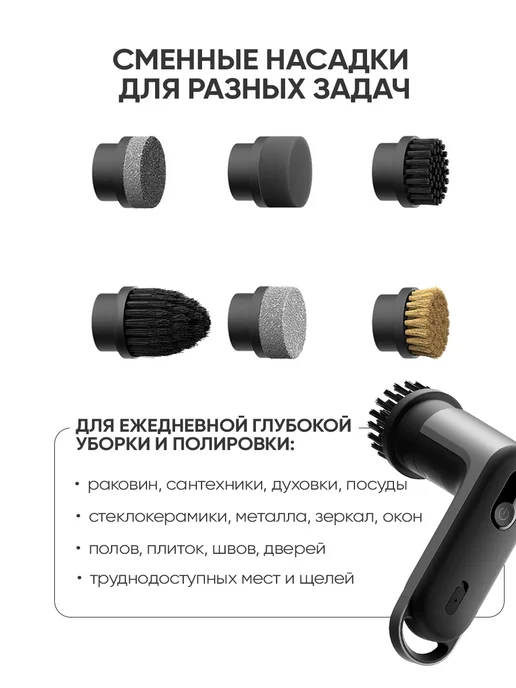 HOTO Беспроводная щётка для уборки Grip Cordless Spin Scrubber, черный, фото 7