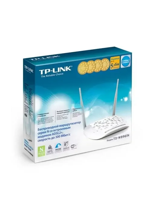 TP-link Модем для интернета ADSL2+ Wi-Fi роутер N300 TD-W8961N, с модемом 4 порта, фото 3