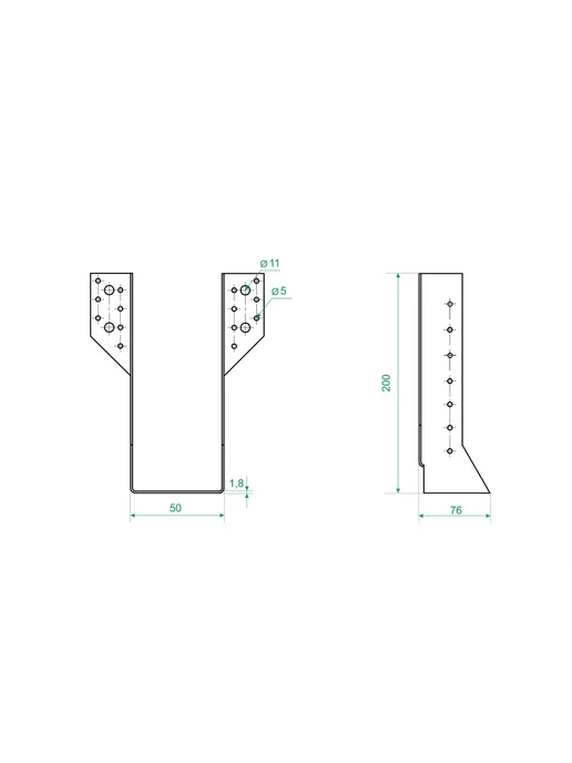 Нет бренда Опора бруса раскрытая OBR R 50x200x1.8, 50x200x1.8, фото 3