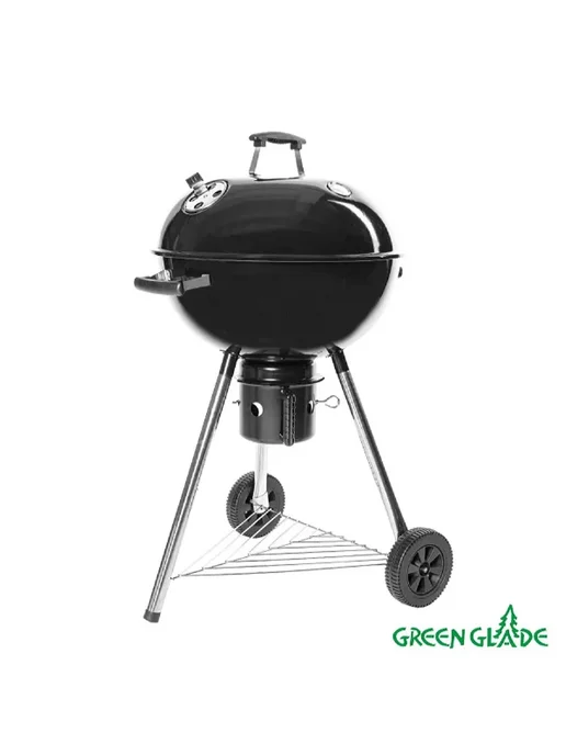 Green Glade Угольный гриль для шашлыка с крышкой и колесами дачный, зеленый
