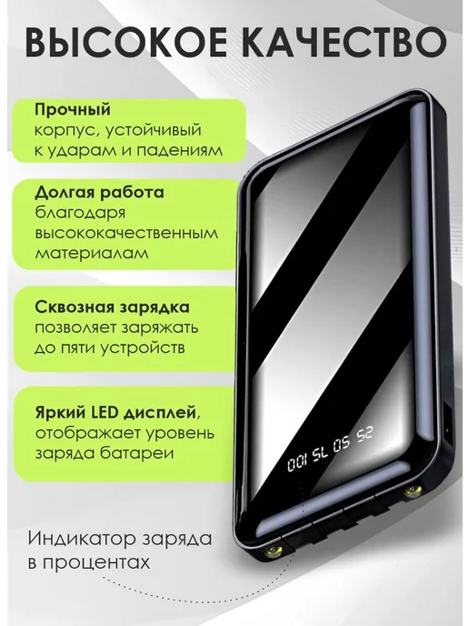 Внешний аккумулятор повербанк 20 000 mAh с быстрой зарядкой, 0 мАч, фото 2