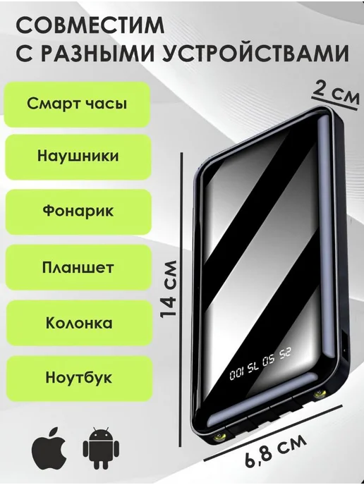 Внешний аккумулятор повербанк 20 000 mAh с быстрой зарядкой, 0 мАч, фото 5
