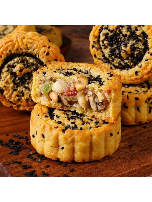 Китайский пирог Юэбин с черным кунжутом, 3 шт, 250 г, 3 шт, 250 г, фото 3