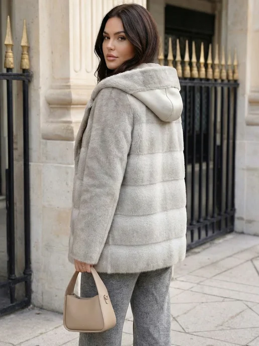 WOW WEAR Дубленка двусторонняя короткая осенняя большие размеры, белый, фото 5