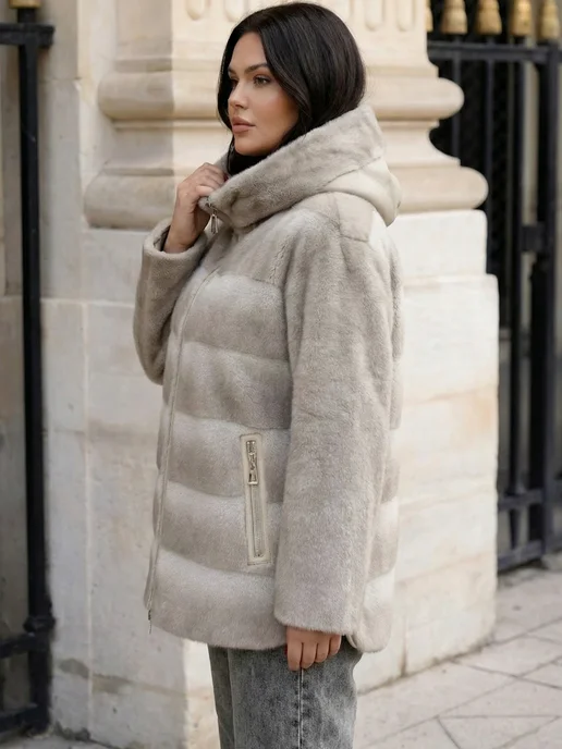WOW WEAR Дубленка двусторонняя короткая осенняя большие размеры, белый, фото 8
