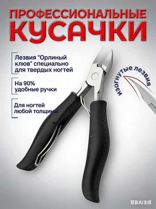 Профессиональные кусачки и кюретка для маникюра и педикюра, черный