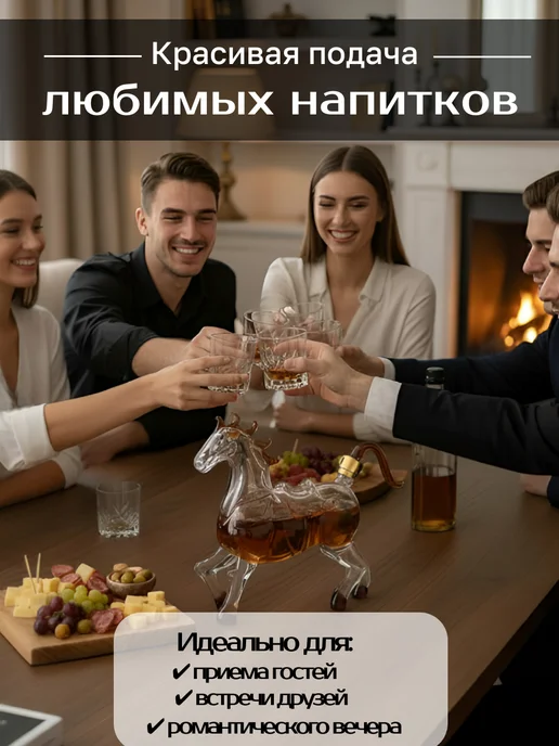 Графин Конь штоф стеклянный для водки с крышкой 350 мл, 350 мл, фото 5