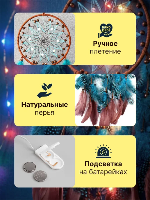 TIKO Ловец снов в спальню большой с подсветкой, синий, фото 2