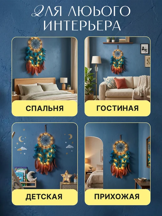 TIKO Ловец снов в спальню большой с подсветкой, синий, фото 6