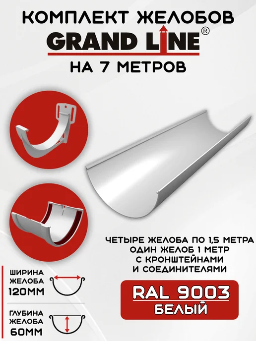 Grand Line Комплект желобов на 6 метров RAL9003, 7 м