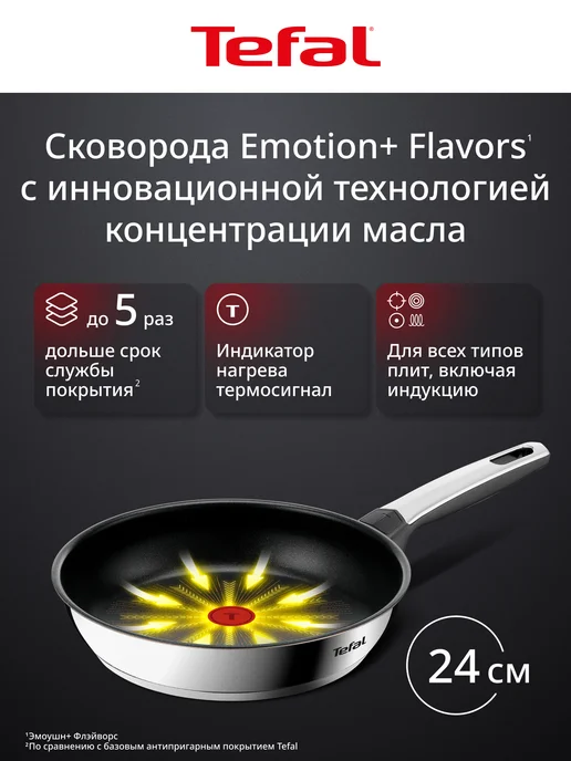 Tefal Сковорода Emotion+ Flavors 24 см, для индукционной плиты, черный