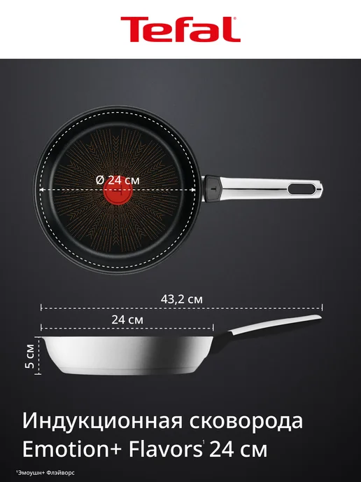 Tefal Сковорода Emotion+ Flavors 24 см, для индукционной плиты, черный, фото 8