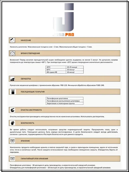JETA PRO Шпатлёвка полиэфирная 5540 UNI, 0,5 кг, 250 г, фото 5