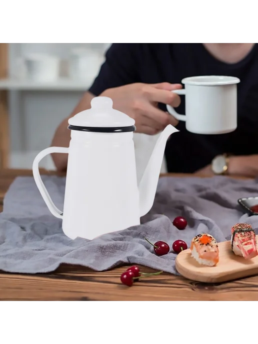 1 1L High-Grade Enamel Coffee Pot Pour over Milk Water Jug, 1 л, фото 2