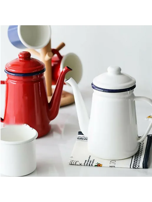 1 1L High-Grade Enamel Coffee Pot Pour over Milk Water Jug, 1 л, фото 7