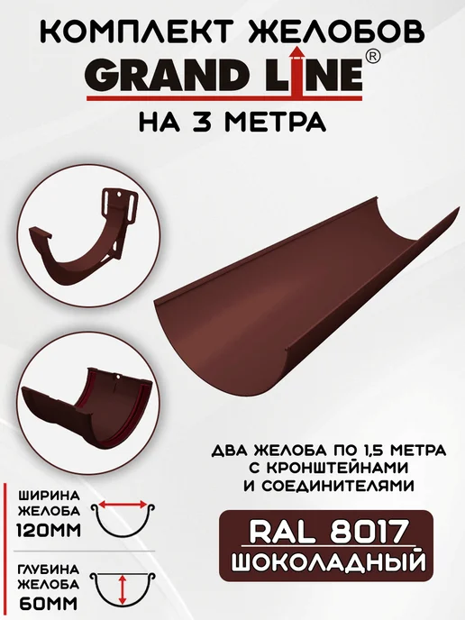 Grand Line Комплект желобов на 6 метров RAL8017, вариант