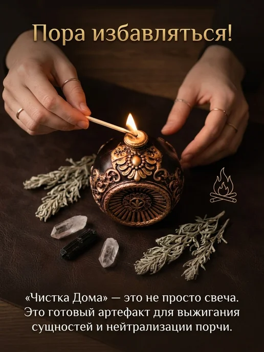 Магические свечи Магическая свеча Чистка дома, черный, фото 3