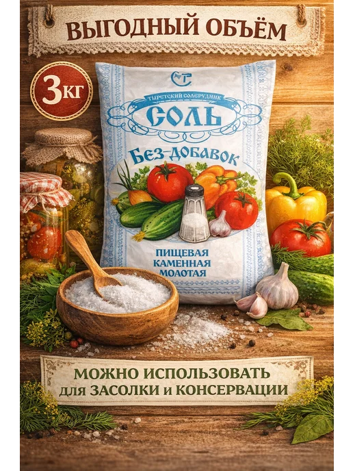 Тыретский солерудник Соль пищевая молотая для засолки, 3 кг, фото 2