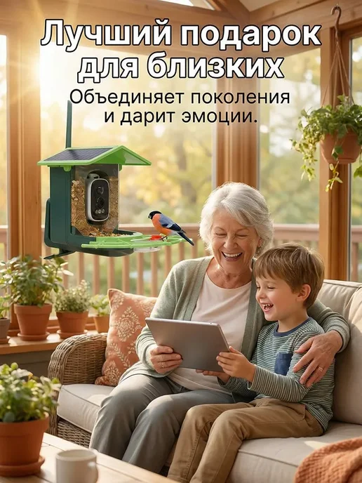 кормушка для птиц уличная на дерево с камерой, вариант, фото 3