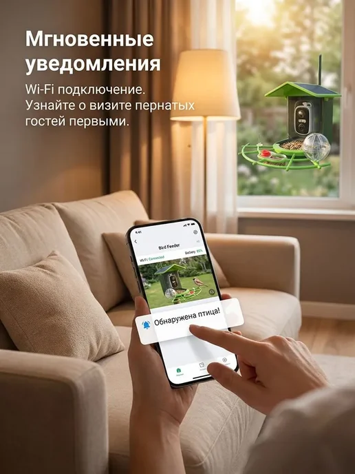 кормушка для птиц уличная на дерево с камерой, вариант, фото 5