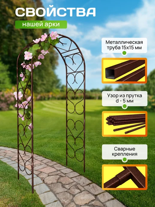 Огороша Арка садовая металлическая "Узорная 50ПТ", коричневый, фото 3