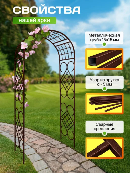 Огороша Арка садовая металлическая "Комби 50ПТ Гранд", пруток, коричневый, фото 3