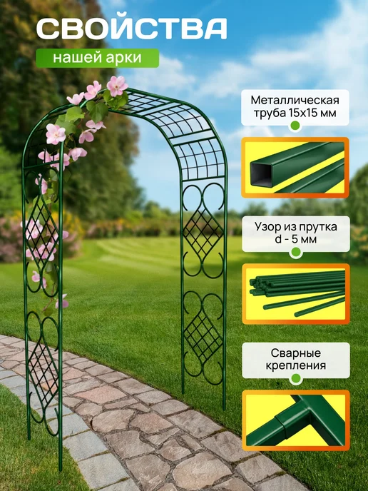 Огороша Арка садовая металлическая "Комби 50ПТ Гранд", пруток, зеленый, фото 3