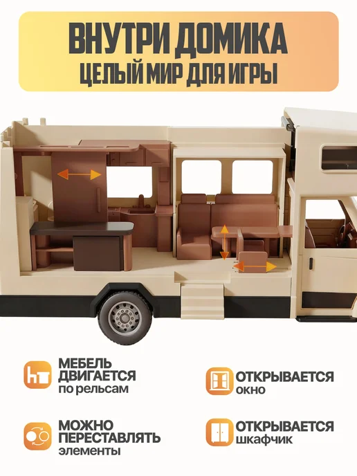 Libom Kids Машинка для мальчика Автобус автодом Дом на колесах кемпер, черный, фото 4
