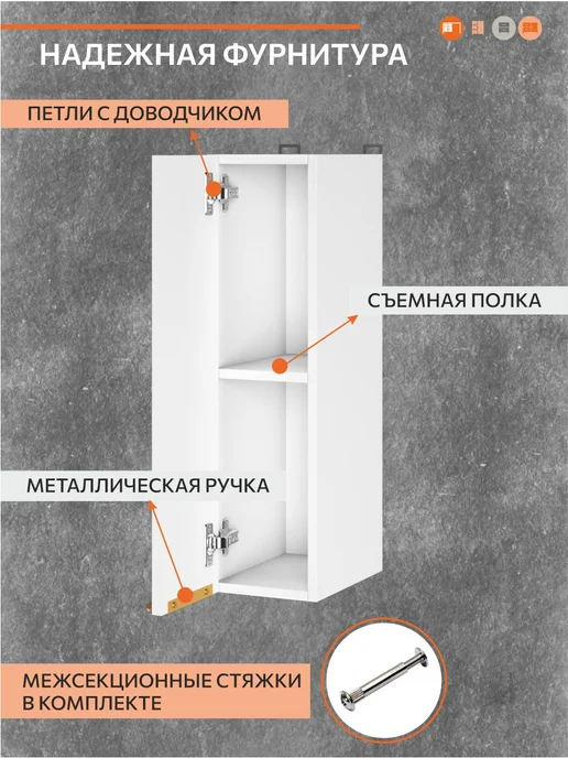 ОРИНОКО Кухонный гарнитур модульный навесной 20 см, белый, фото 4