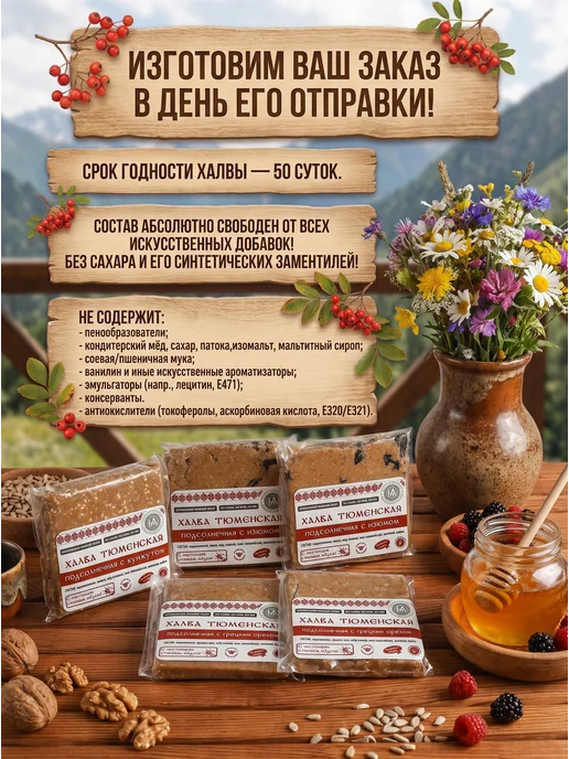 Халва без сахара, набор - с грецким, с изюмом, с кунжутом, 420 г, фото 3